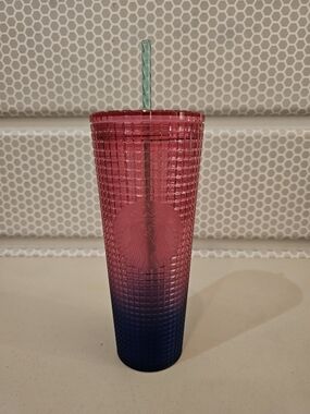 Starbucks Ombre Pink to Blue Grid Tumbler with Straw